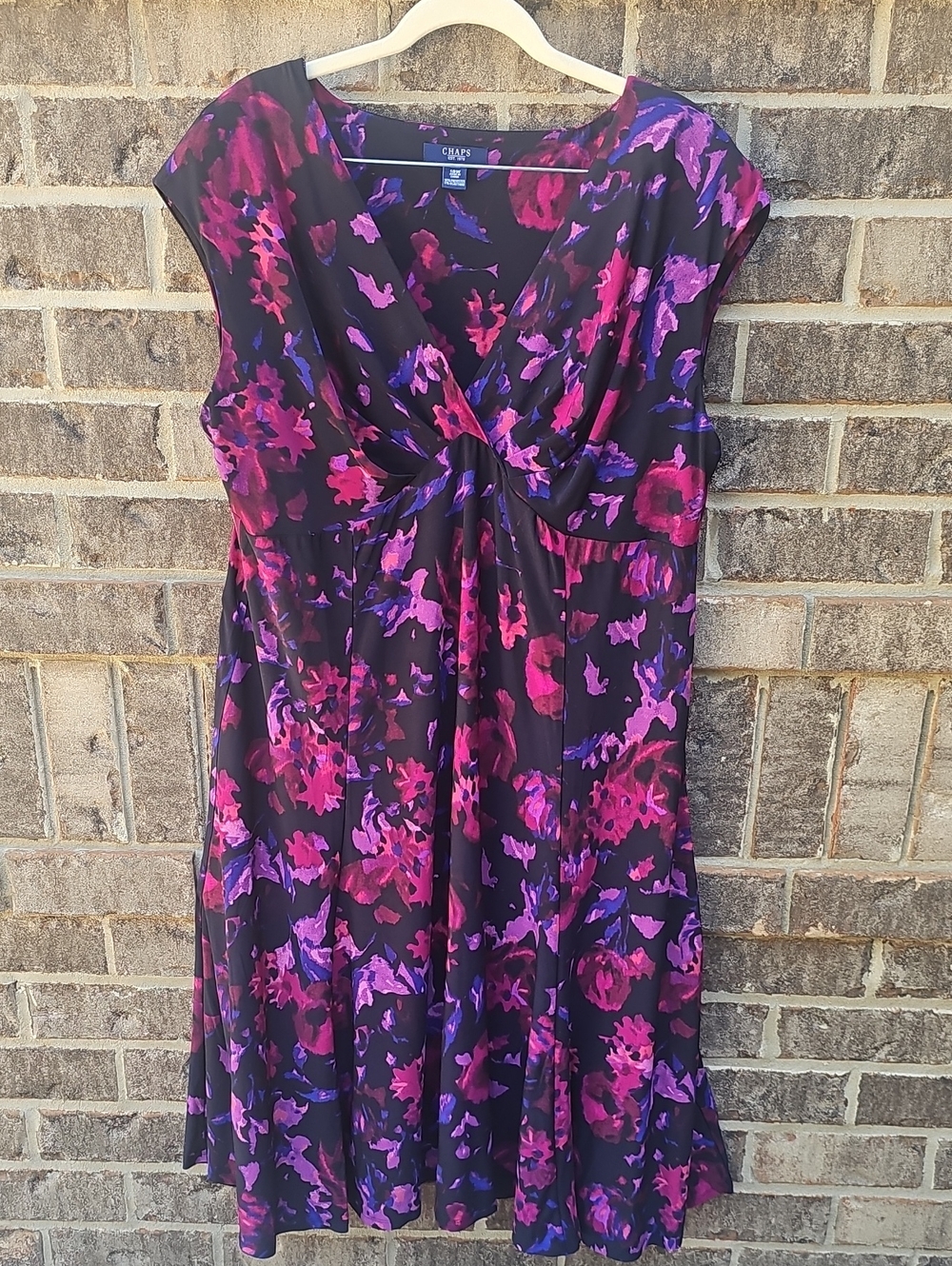Chaps Floral Midi Dress with Pink & Purple Size 18W